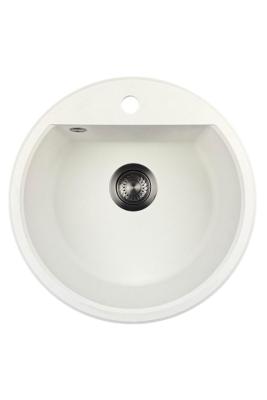 GraniteMy Bremen évier rond en granit 43 cm blanc, à poser et à encastrer, avec trou pour robinet et bouchon automatique en métal vieilli 1208971849