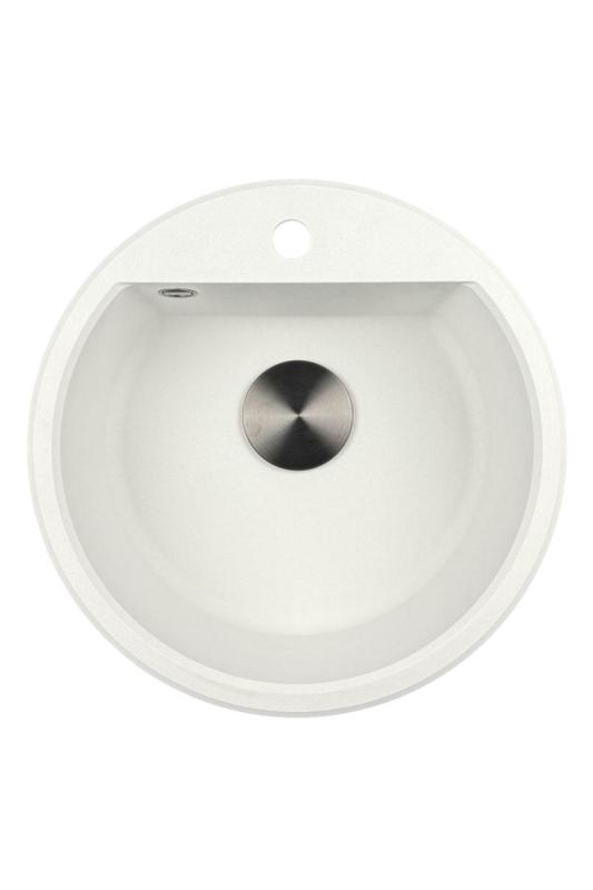 GraniteMy Bremen évier rond en granit 43 cm blanc, à poser et à encastrer, avec trou pour robinet et bouchon automatique en métal vieilli 1208971849