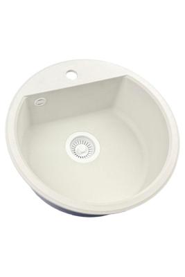 GraniteMy Bremen évier rond en granit de 43 cm blanc, à poser et à encastrer, avec trou pour robinet et bouchon automatique blanc 1208971850
