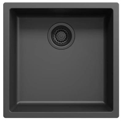 Évier Ausmann Fibre noir 40x40cm à encastrer, à monter et à installer à fleur avec bouchon automatique noir 1208971851