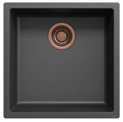 Évier Ausmann Fibre noir 40x40cm sous-plan, à poser et à encastrer avec bouchon automatique en cuivre 1208971852