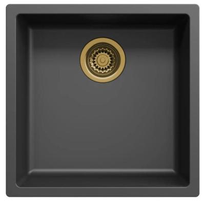 Évier Ausmann Fibre noir 40x40cm encastré, à poser et à fleur avec bouchon automatique doré 1208971853