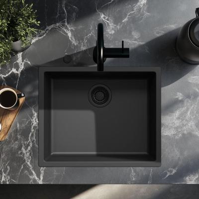 Évier Ausmann Fibre noir 50x40cm pour sous-plan, sur plan et à fleur avec bouchon automatique noir 1208971856
