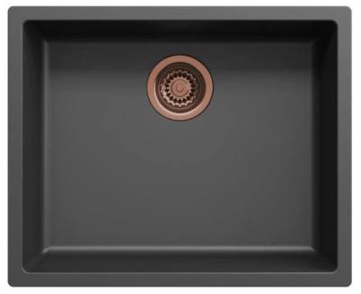 Évier Ausmann Fibre noir 50x40cm à encastrer, à poser et à montage affleurant avec bouchon automatique en cuivre 1208971858