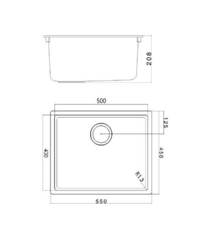 Évier Ausmann Fibre noir 50x40cm encastré, à poser et à fleur avec bouchon automatique doré 1208971859
