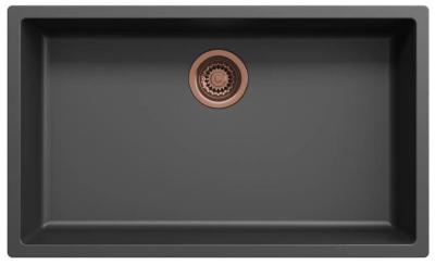 Évier Ausmann Fibre noir grande taille 70x40cm sous plan, à poser et encastré avec bouchon automatique en cuivre 1208971863