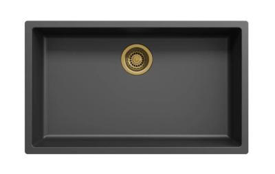 Ausmann Fibre noir grand évier 70x40cm sous-meuble, sur-meuble et encastré avec bouchon automatique doré 1208971864