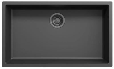 Ausmann Fibre noir grand évier 70x40cm encastré, surélevé et à niveau avec bouchon automatique en métal vieilli 1208971865