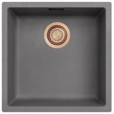 Ausmann Fibre évier en béton gris 40x40cm sous-structure, structure et intégration à fleur avec bouchon en cuivre 1208971880
