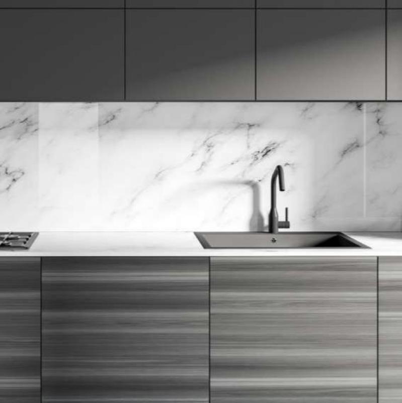 Évier Ausmann Fibre blanc 40x40cm sous plan, encastrable et à fleur avec bouchon automatique en acier inoxydable 1208971891