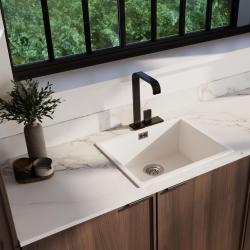 Évier Ausmann Fibre blanc 50x40cm sous plan, à poser et à encastrer avec bouchon automatique en inox 1208971898