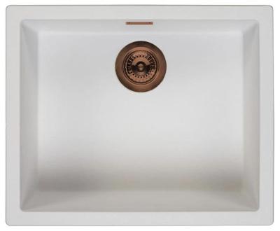 Évier Ausmann Fibre blanc 50x40cm encastré, surélevé et à fleur avec bouchon automatique en cuivre 1208971900