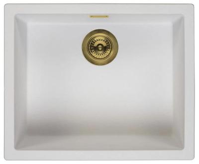 Évier Ausmann Fibre blanc 50x40cm sous-plan, à poser et à fleur avec bouchon automatique doré 1208971901