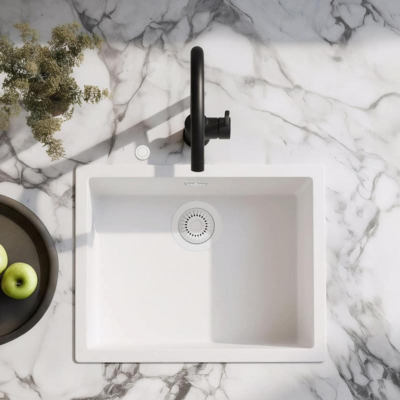 Évier Ausmann Fibre blanc 50x40cm sous plan, à poser et à encastrer avec bouchon automatique blanc 1208971903