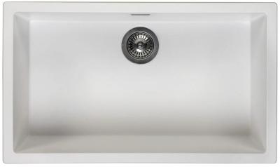 Ausmann Fibre blanc grand évier 70x40cm encastré, à poser et à fleur avec bouchon automatique en acier inoxydable 1208971904