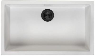 Ausmann Fibre blanc grande évier 70x40cm sous-comptoir, sur-comptoir et encastré avec bouchon automatique noir 1208971905