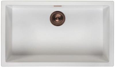 Ausmann Fibre blanc grand évier 70x40cm sous-comptoir, sur-comptoir et encastré avec bouchon en cuivre automatique 1208971906