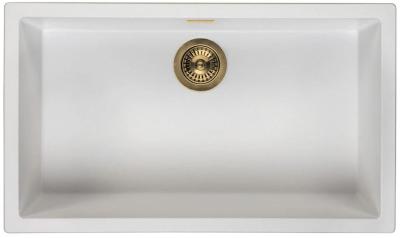Ausmann Fibre blanc grand évier 70x40cm sous-comptoir, monté et encastré avec bouchon doré automatique 1208971907