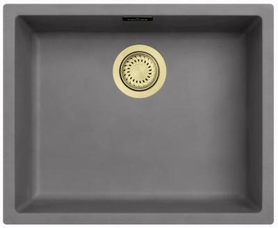 Évier en béton de fibre Ausmann gris 50x40cm pour montage sous plan, sur plan et à fleur avec bouchon automatique doré 1208971918