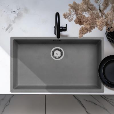 Ausmann Fibre béton gris grand évier 70x40cm sous-comptoir, montage en surface et encastré avec bouchon automatique en acier inoxydable 1208971920