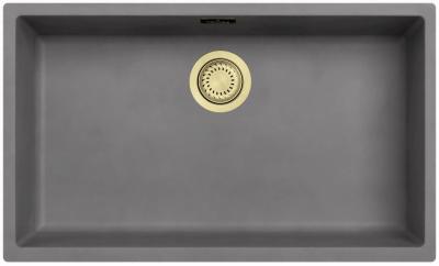 Ausmann Fibre béton grande cuve grise 70x40cm sous-évier, en surface et intégrée avec bouchon automatique doré 1208971923