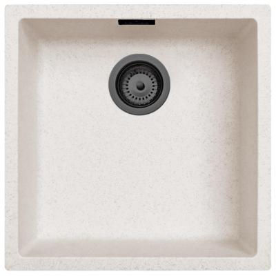 Évier Ausmann Fibre en sable blanc 40x40cm pour sous-meuble, à poser et à encastrer avec bouchon automatique en métal couleur canon de fusil 1208971929
