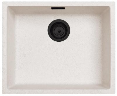 Évier Ausmann Fibre en sable blanc 50x40cm encastré, surélevé et à fleur avec bouchon automatique noir 1208971931