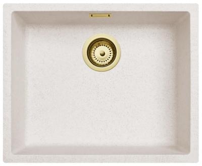 Ausmann Fibre évier en sable blanc 50x40cm encastré, surélevé et à fleur avec bouchon automatique en or 1208971933