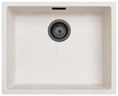 Évier Ausmann Fibre en sable blanc 50x40cm sous plan, à poser et à encastrer avec bouchon automatique en métal couleur canon de fusil 1208971934