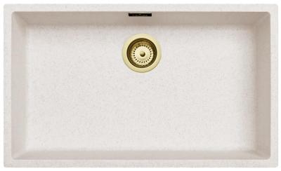 Ausmann Fibre sable blanc grand évier 70x40cm sous-meuble, montage en surface et encastré avec bouchon automatique doré 1208971938