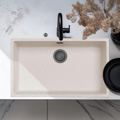 Ausmann Fibre sable blanc grand évier 70x40cm sous plan, sur plan et encastré avec bouchon automatique en métal fusil 120897193939