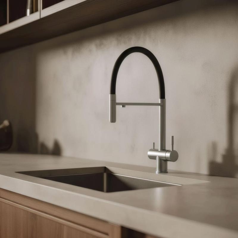 Pure.Sink Elite Steel Flex Robinet de cuisine en acier inoxydable à 3 voies avec bec flexible et eau filtrée PS8110-02