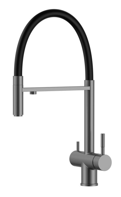 Pure.Sink Elite Steel Flex 3-voie PVD gun metal robinet de cuisine avec sortie flexible et Eau Filtrée PS8110-61