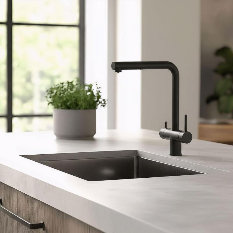 Pure.Sink Elite Steel Clear-S Mat noir Robinet de cuisine 3 voies avec Bec Extractible et Eau Filtrée PS8120-10