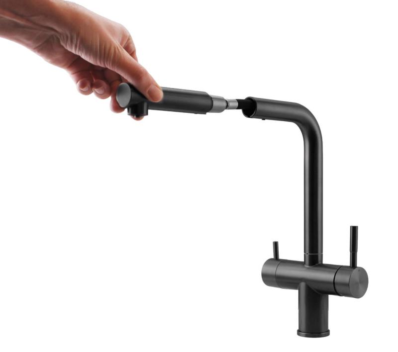 Pure.Sink Elite Steel Clear-S PVD gun metal 3-voie Robinet de cuisine avec Bec Rétractable et Eau Filtrée PS8120-61