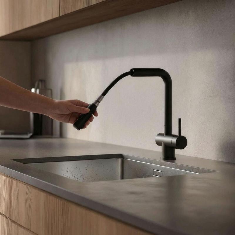 Pure.Sink Elite Steel Pulse-S keukenkraan Mat Zwart met uittrekbare uitloop en sproeistand  PS8500-10