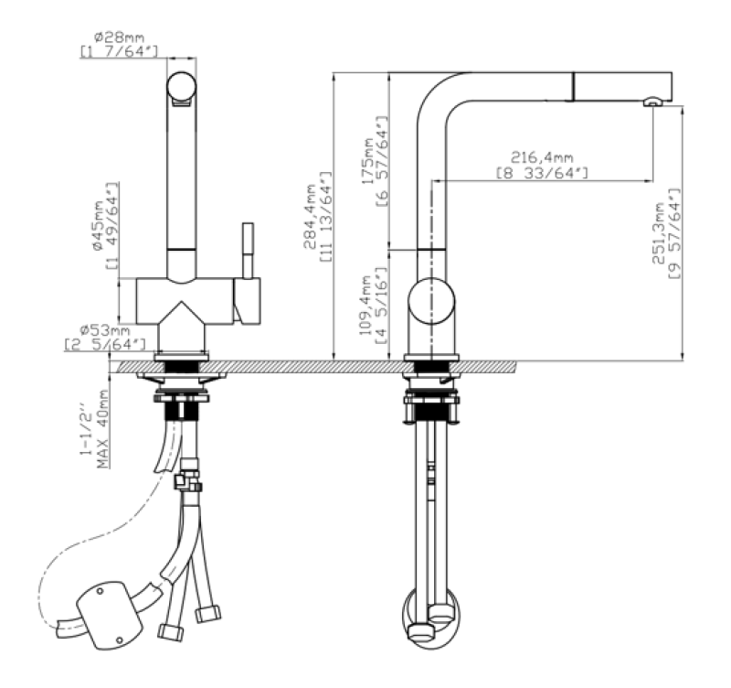 Pure.Sink Elite Steel Pulse-S robinet de cuisine en cuivre PVD avec bec extractible et mode de pulvérisation PS8500-62