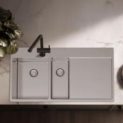 Pure.Sink Exclusivo Évier en acier inoxydable 1,5  avec égouttoir 100 x 52 cm Robinet à levier gauche PEX3418100LT-02