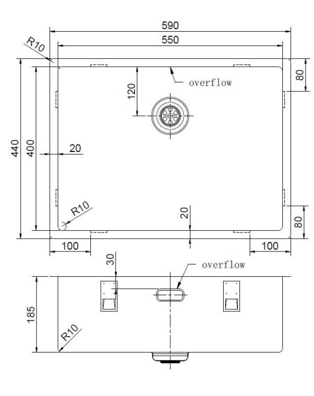 Pure.Sink Exclusivo Évier en acier inoxydable 55 x 40 cm, rayon de 10 mm, encastrable, à encastrer et en saillie PEX5540-02