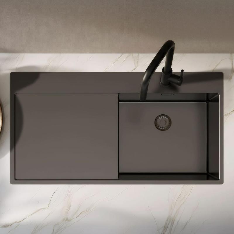 Pure.Sink Exclusivo Évier en bronze avec égouttoir 100 x 52 cm Robinet à levier droit PEX47100RT-61