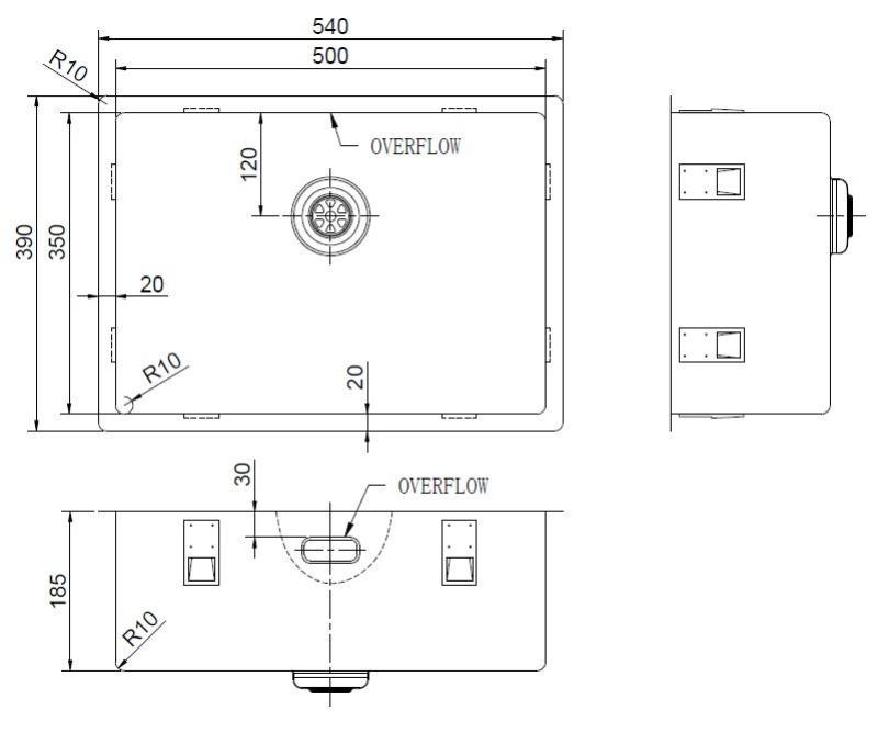 Pure.Sink Exclusivo Évier spécial en bronze de 35 cm de long 50 x 35 cm, rayon de 10 mm PEX5035-61