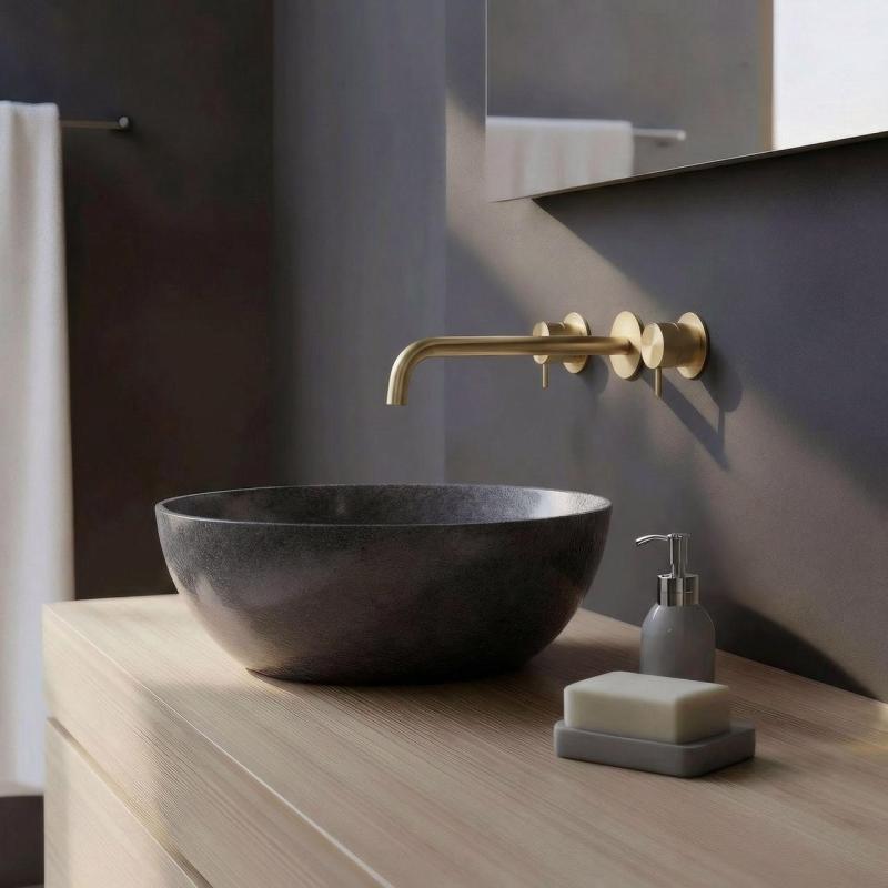 Waterevolution Flow Mitigeur lavabo encastré 3 trous PVD Or blanc avec bec 25 cm T1163FWGE-25