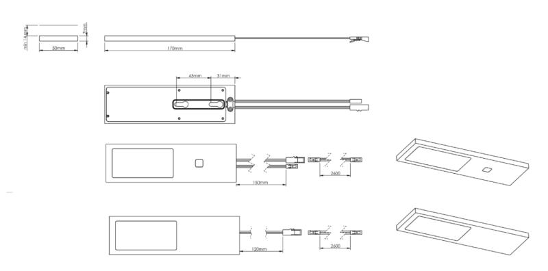 Indux Lino Kit LED pour cuisine 4 spots 4 W avec interrupteur tactile intégré Noir 1208972392