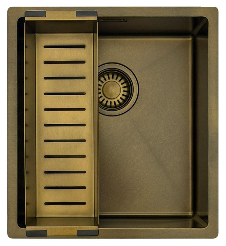 Pure.Sink Luxion PVD Antique Bronze sink 36x40 cm undermount, flush mount, and top mount with bottom rack PLX3640-64