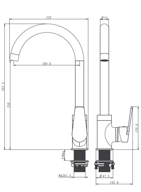 Aquanello Casa Mitigeur de cuisine noir à levier unique BL-1201-CS