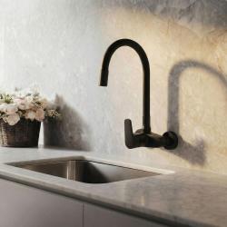 Aquanello Casa Robinet de cuisine mural noir avec bec haut et flexible BL-1301-CS