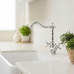 Aquanello Heritage Ascot Robinet de cuisine classique et nostalgique, chromé, avec bec coudé CR-4002-HA