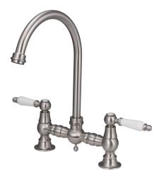 Aquanello Heritage Manor Robinet de cuisine classique Nostalgic Bridge en acier inoxydable avec levier blanc et bec rond NB-4001-HA