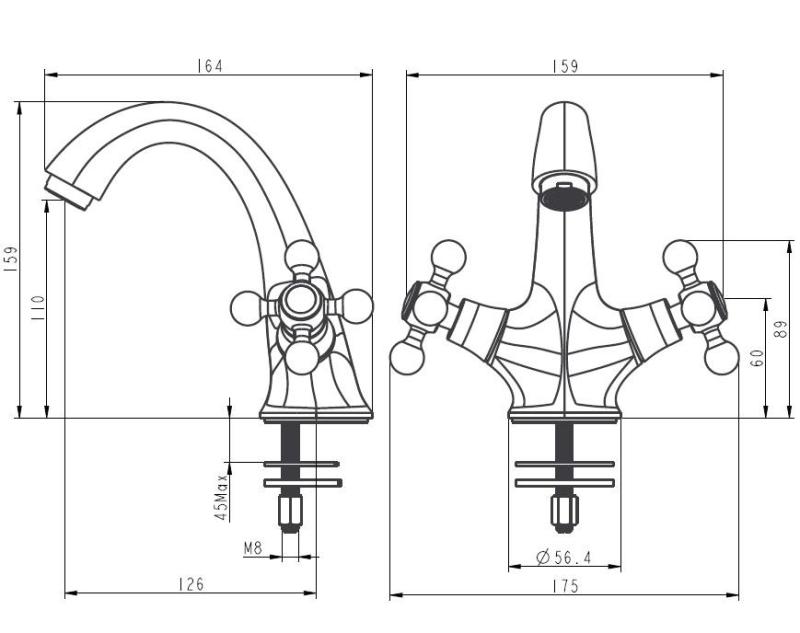 Aquanello Heritage Ascot Mitigeur de lavabo classique nostalgique Chrome CR-4101-HA