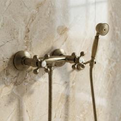 Aquanello Heritage Ascot Ensemble de robinetterie de douche classique avec boutons étoile en bronze, douchette à main incluse BN-2002-HA